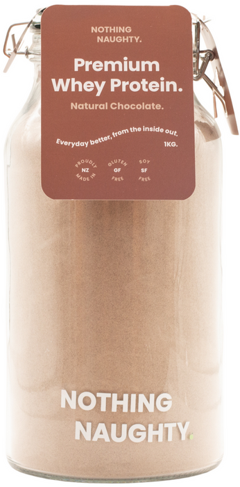 Nothing Naughty Premium NZ Whey Protein Natural Chocolate 1kg Jar 